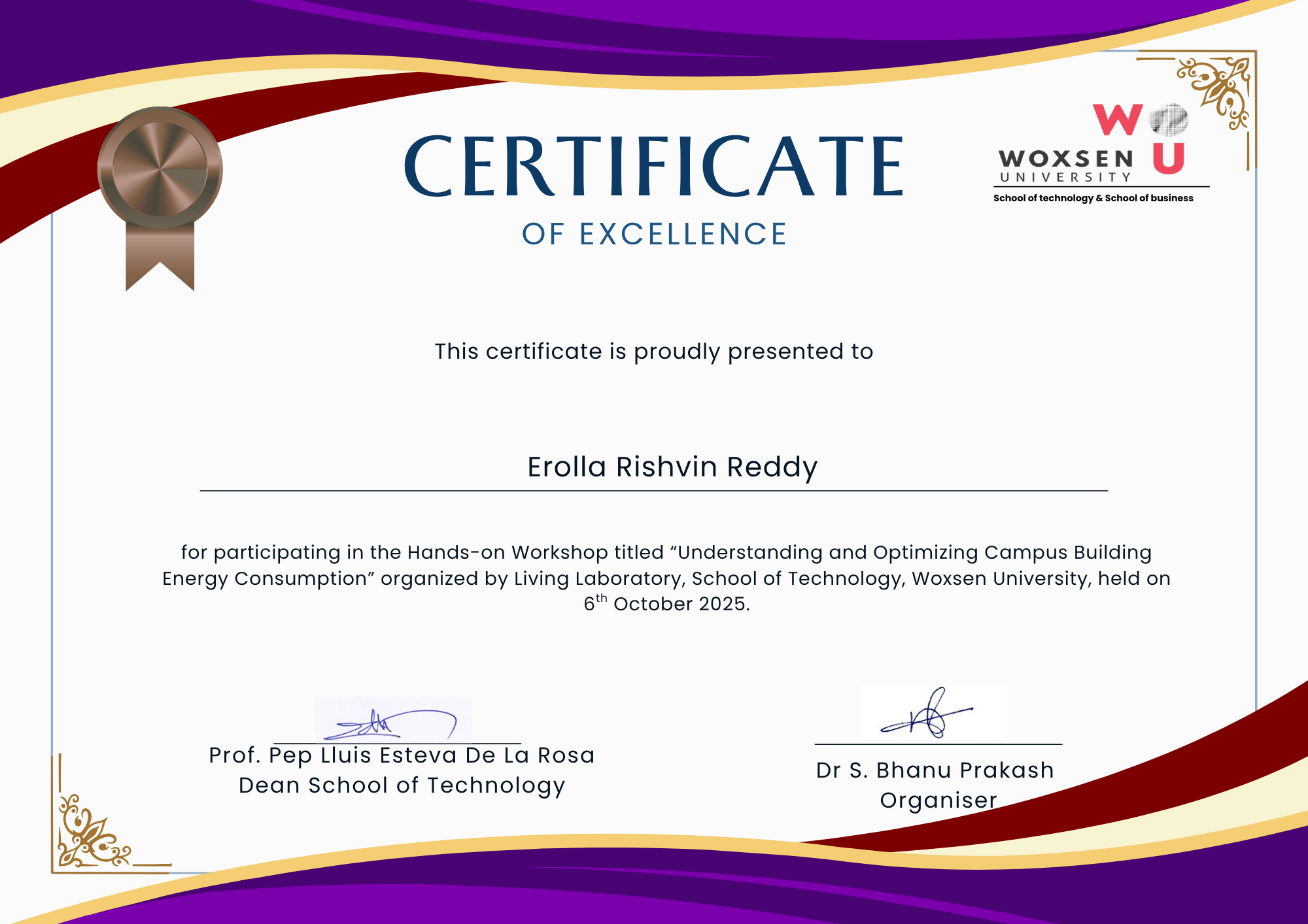 Rishvin Reddy Understanding and Optimizing Campus Building Energy Consumption workshop certificate